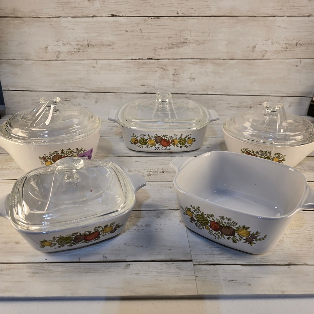 Vintage Corning Ware Spice of Life Casserole Dish Set with Lids 5 Pieces P-41-B